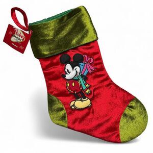 2006 vintage Y2K 2000s retro Disney Mickey Mouse Christmas stocking with velvet